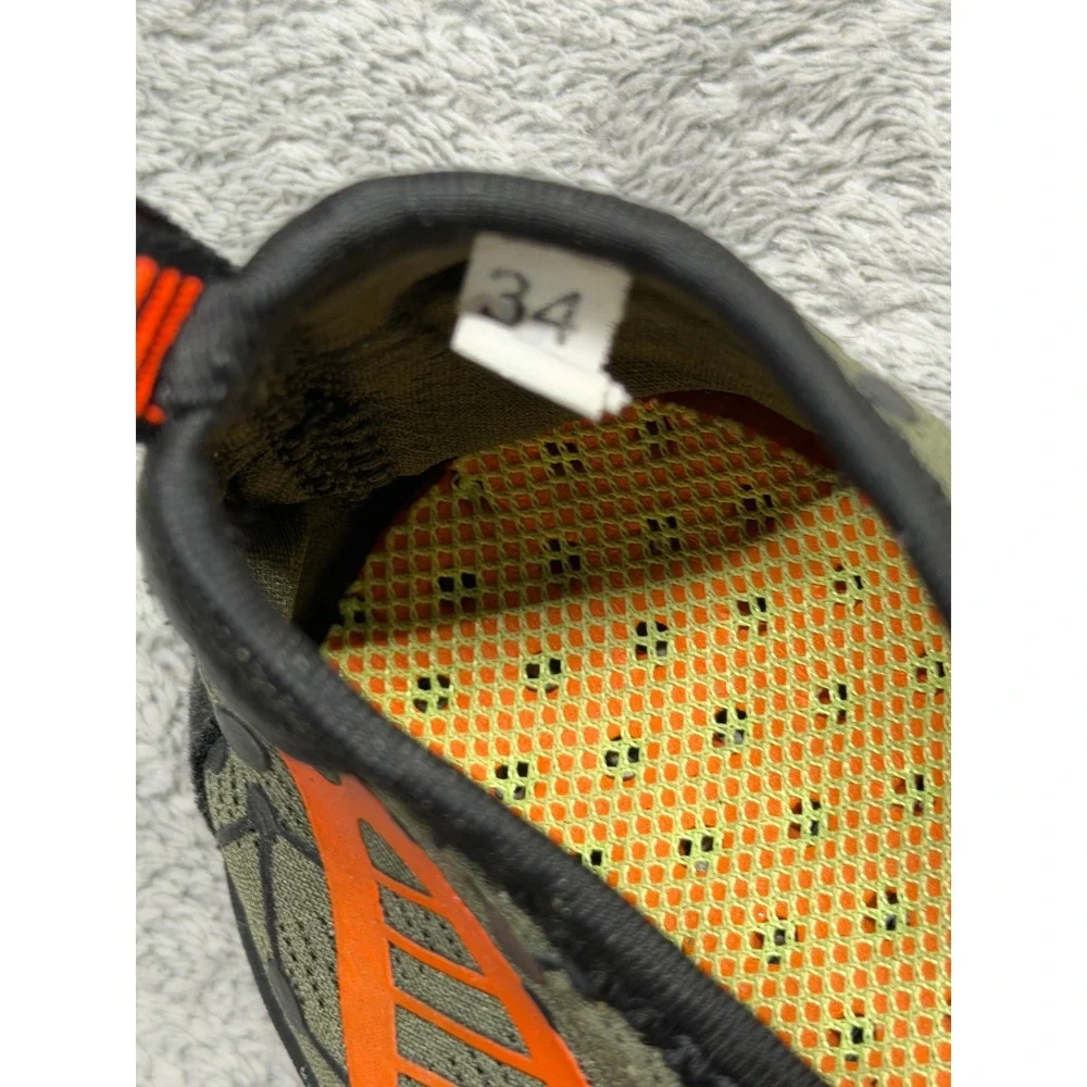 UBFEN Kids Barefoot Water Shoes Olive Green Orange Size 34 Bungee Lace Athletic